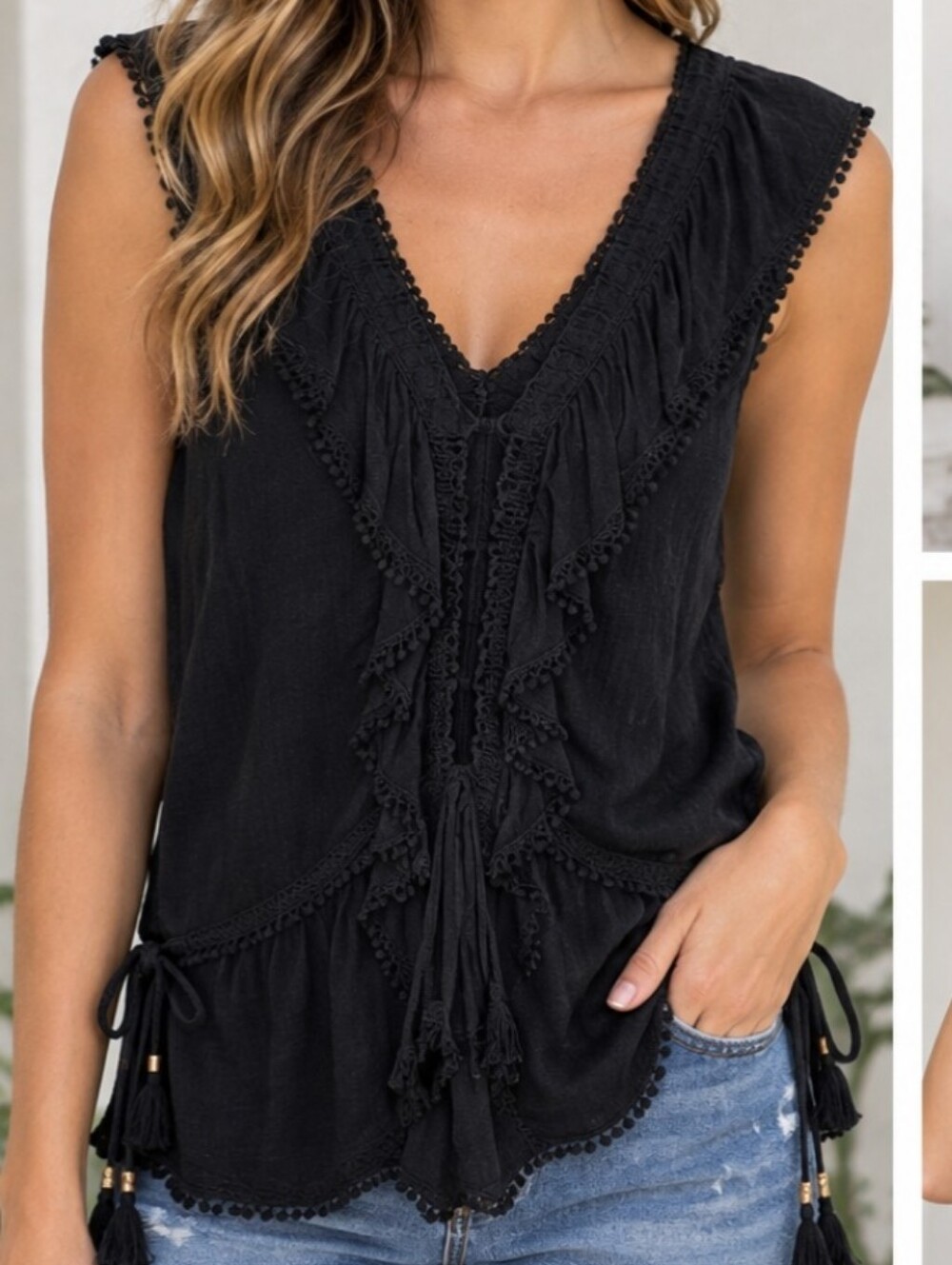 White House Black Market V Neck Boho Sleeveless Blouse